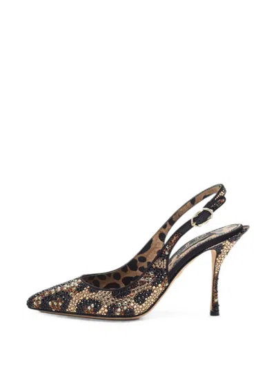 Pre-owned Dolce & Gabbana Leopard-print Crystal-embellished Pumps In Black