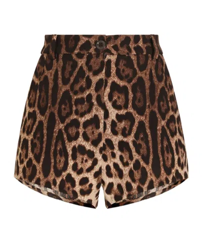 Dolce & Gabbana Leopard-print Double Crepe Shorts In Animal Print