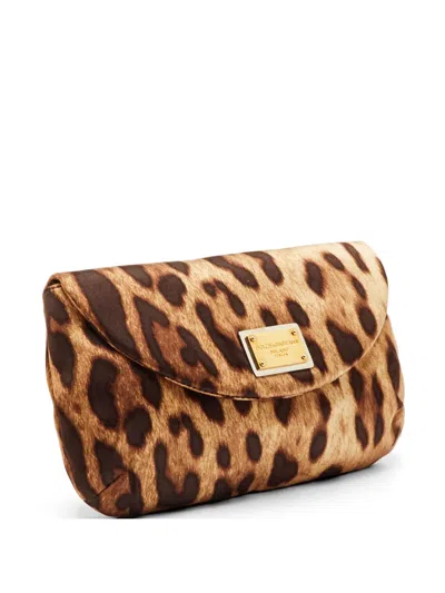 Pre-owned Dolce & Gabbana Leopard-print Flap Clutch Bag In Neutral