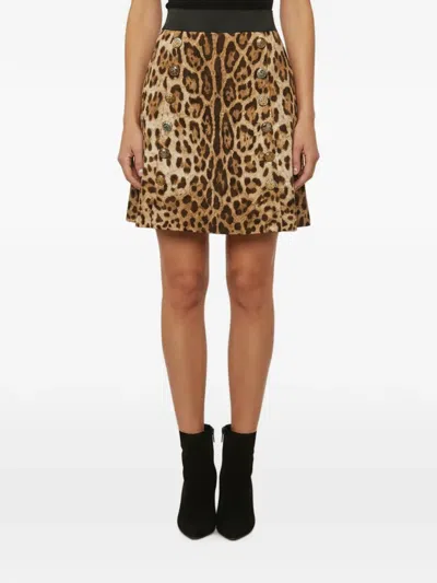 Pre-owned Dolce & Gabbana Leopard-print Jacquard Mini Skirt In Neutral