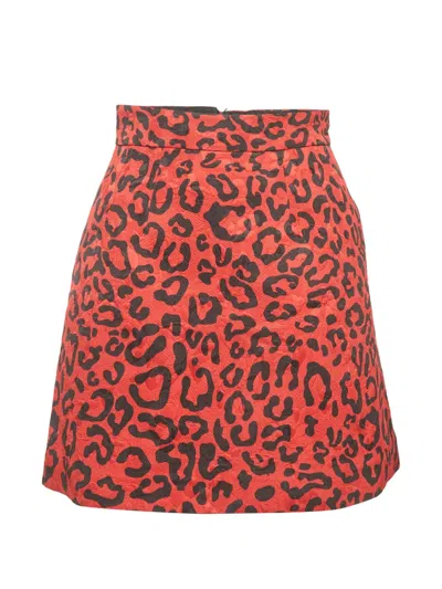 Pre-owned Dolce & Gabbana Leopard-print Jacquard Mini Skirt In Red