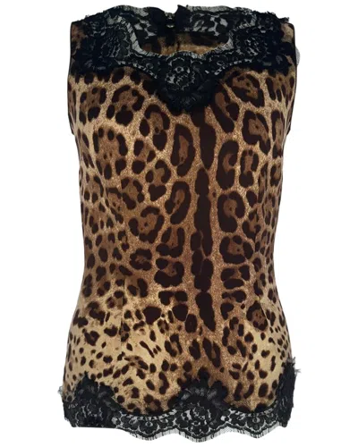 Pre-owned Dolce & Gabbana Leopard-print Lace-trimmed Tank