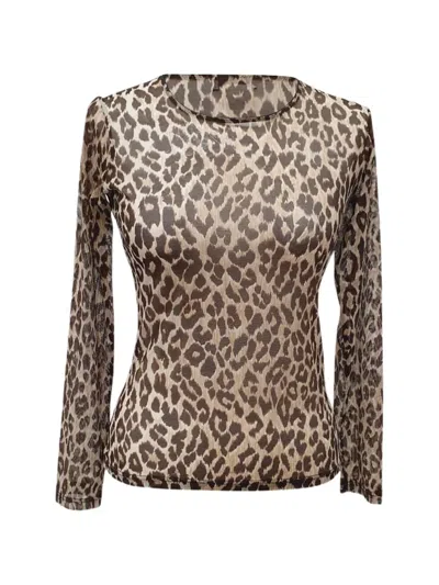 Pre-owned Dolce & Gabbana Leopard-print Long-sleeve Top In Brown
