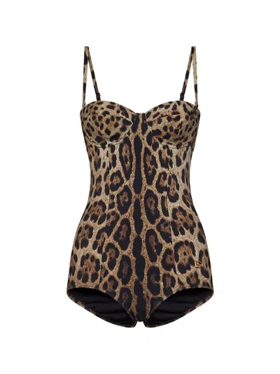 Dolce & Gabbana Leopard-print Lycra Balconette One-piece Swimsuit In Animal Print