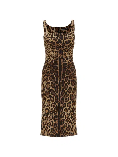 Dolce & Gabbana Leopard-print Midi Dress In Multi