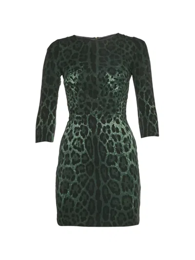 Pre-owned Dolce & Gabbana Leopard-print Mini Dress In Green