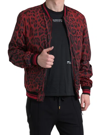 Dolce & Gabbana Leopard-print Nylon Bomber Jacket In Red