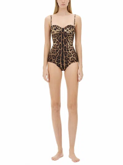Dolce & Gabbana Leopard-print One-piece Balconette Swimsuit In Animal Print