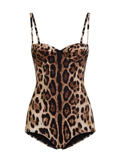 Dolce & Gabbana Leopard-print One-piece Balconette Swimsuit In Animalier