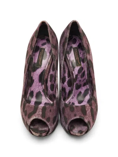 Pre-owned Dolce & Gabbana Leopard-print Peep-toe Platform Pumps In Purple