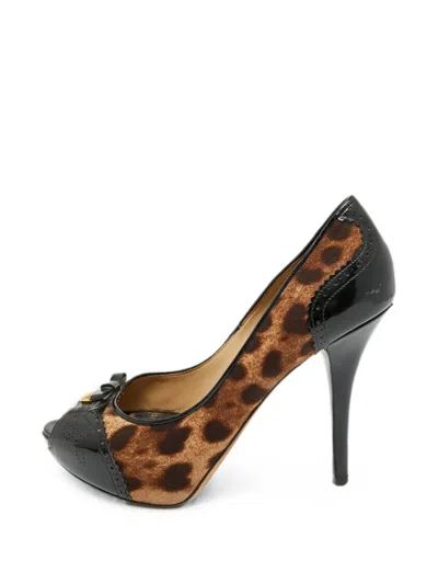 Pre-owned Dolce & Gabbana Leopard-print Peep-toe Pumps In Brown