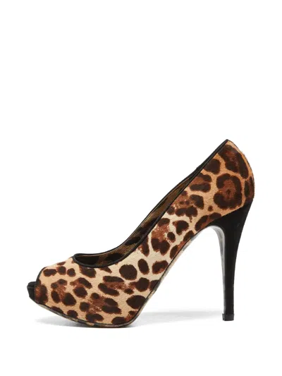 Pre-owned Dolce & Gabbana Leopard-print Peep-toe Pumps In Neutral