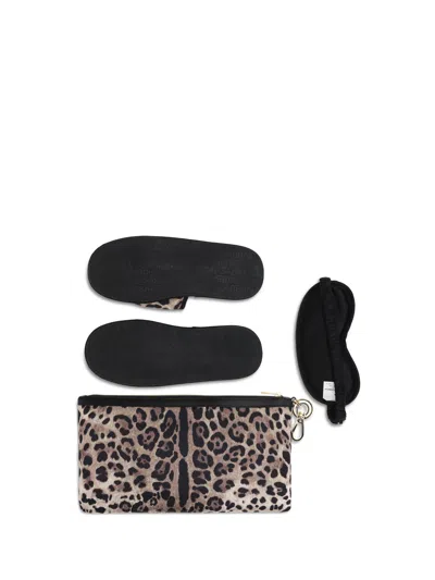 Dolce & Gabbana Leopard-print Polyester Slipper Set In Multicolor