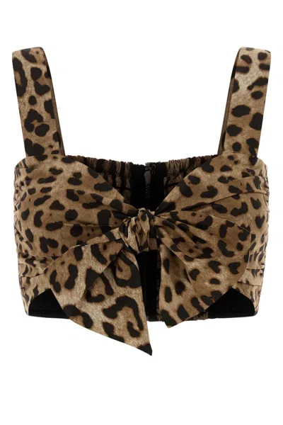 Dolce & Gabbana Leopard-print Poplin Tank Top In Brown