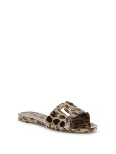 Dolce & Gabbana Leopard-print Rubber Slide Sandal In Brown