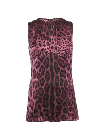 Pre-owned Dolce & Gabbana Leopard-print Satin Top In Purple