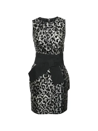 Pre-owned Dolce & Gabbana Leopard-print Sheath Mini Dress In Gray