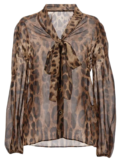 Dolce & Gabbana Leopard-print Silk Blouse In Brown