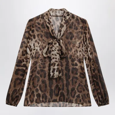 Dolce & Gabbana Leopard-print Silk Chiffon Blouse With Neck Tie