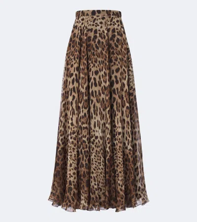 Dolce & Gabbana Leo Skirt High Waist Leopard Pleated In Neutral