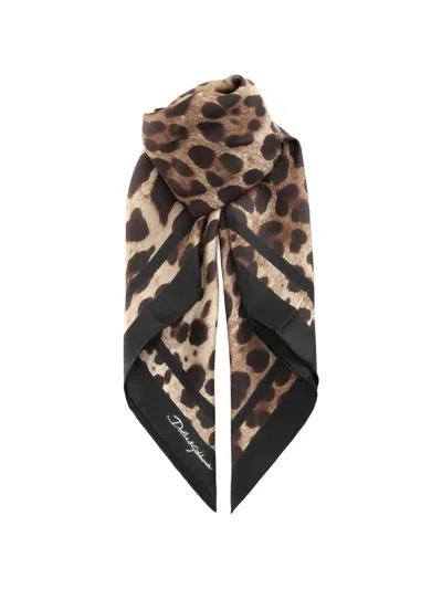 Dolce & Gabbana Women Leopard Print Silk Twill Scarf In Gold