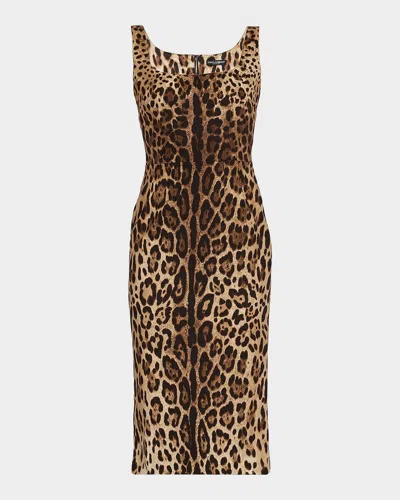 Dolce & Gabbana Leopard-print Charmeuse Sheath Dress In Animal Print