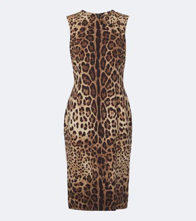 Dolce & Gabbana Animalier Print Silk Midi Sheath Dress With Square Neckline In Animal Print