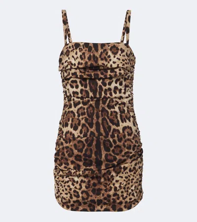 Dolce & Gabbana Charmeuse Dress Leopard Print Draped Neckline In Animal Print
