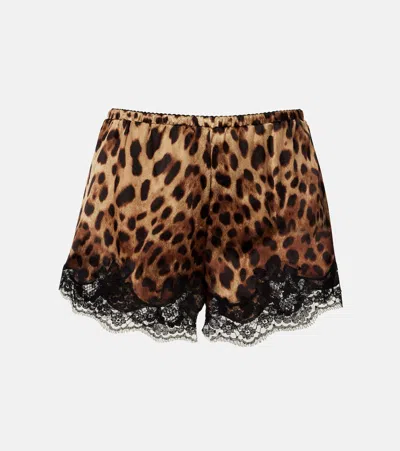 Dolce & Gabbana Leopard-print Silk-blend Shorts In Brown
