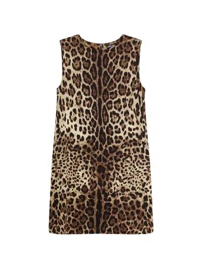Dolce & Gabbana Leopard-print Sleeveless Dress In Brown