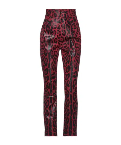 Dolce & Gabbana Leopard-print Stretch Jeans In Burgundy