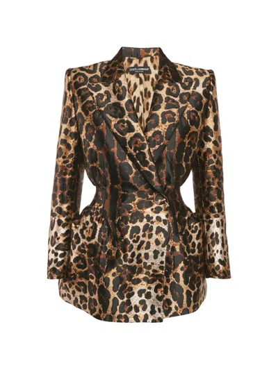 Pre-owned Dolce & Gabbana Leopard-print Structured Blazer In Black