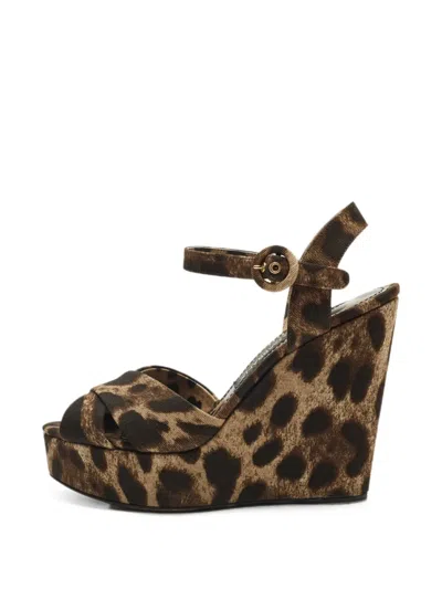 Pre-owned Dolce & Gabbana Leopard-print Wedge Sandals In Brown