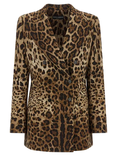 Dolce & Gabbana Leopard-print Wool Blazer In Brown