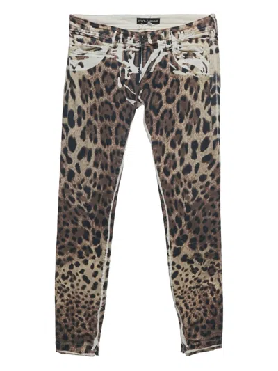 Pre-owned Dolce & Gabbana Leopard-print Zip Trousers In Brown