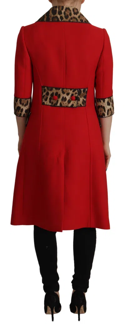 Dolce & Gabbana Leopard-trim Wool Trench Coat In Red