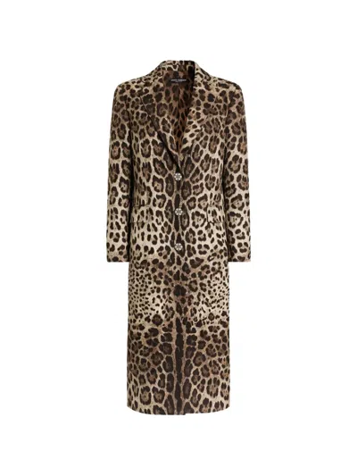 Dolce & Gabbana Leo-print Brocade Single-breasted Coat With Jewel Buttons In Animal Print