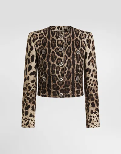 Dolce & Gabbana Leo-print Brocade Single-breasted Jacket With Jewel Buttons In Animal Print