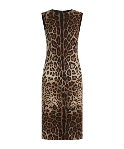 Dolce & Gabbana Leo-print Charmeuse Dress In Leopard Color