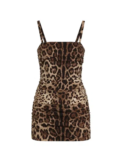 Dolce & Gabbana Leo-print Charmeuse Dress In Animal Print