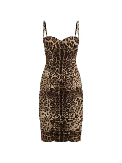 Dolce & Gabbana Leo-print Charmeuse Dress In Neutral