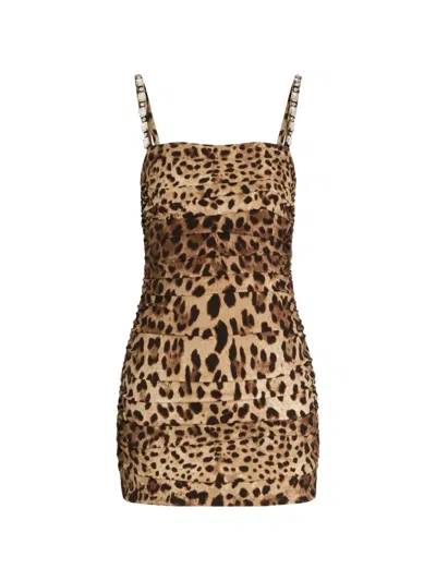 Dolce & Gabbana Leo-print Charmeuse Dress In Neutral