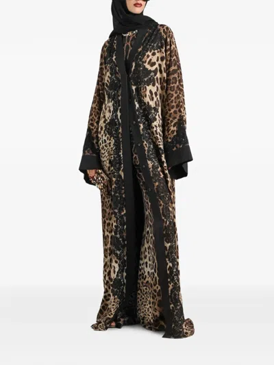 Dolce & Gabbana Leo-print Charmeuse Trousers In Brown