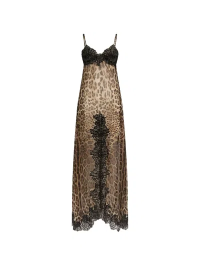 Dolce & Gabbana Leo-print Chiffon Slip Dress In Neutrals