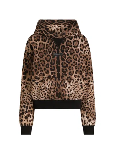 Dolce & Gabbana Leo-print Cotton Hooded Sweatshirt In Orange