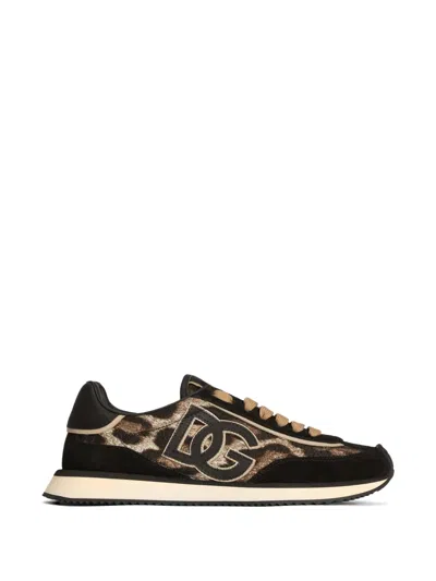 Dolce & Gabbana Leo-print Fabric Cushion Sneakers In Brown