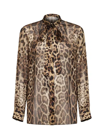 Dolce & Gabbana Leo-print Georgette Shirt In Animal Print