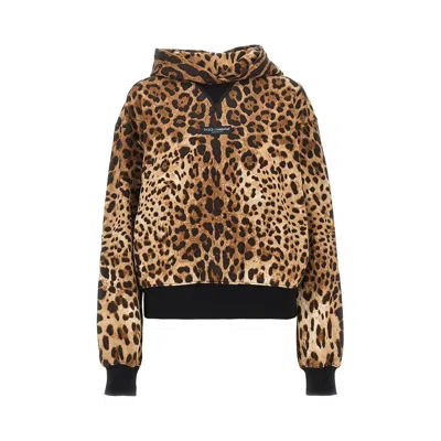 Dolce & Gabbana Leo-print Hoodie In Brown