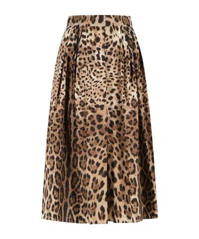 Dolce & Gabbana Leo-print Poplin Skirt In Neutral