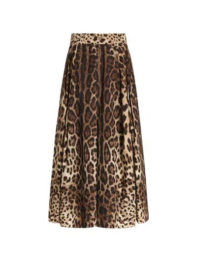 Dolce & Gabbana Leo Print Cotton Skirt In Animal Print